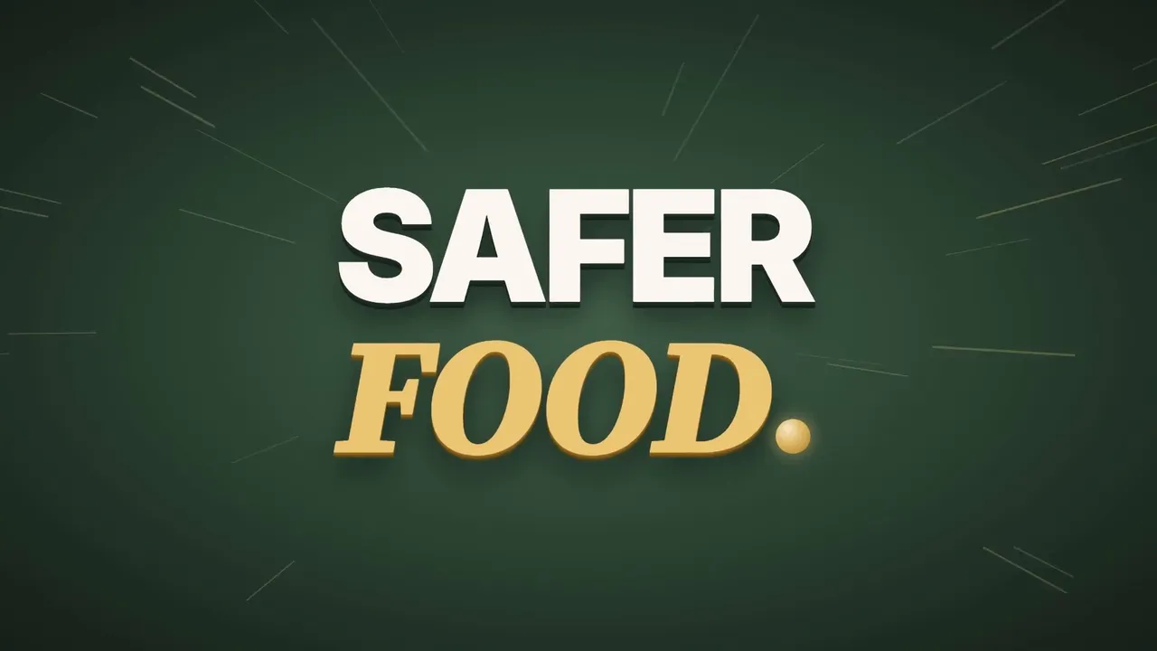 Opening frame of the APJFSS motion ad: the words Safer Food on deep green