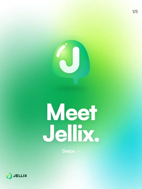 First slide of the Meet Jellix carousel: Meet Jellix under the jelly J logo